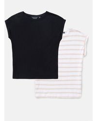 Dorothy Perkins - 2 Pack Roll Sleeve T Shirt Black / Blush Stripe - Lyst