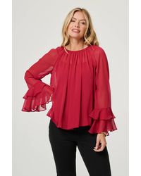Izabel London - Semi Sheer Long Sleeve Ruffled Blouse - Lyst