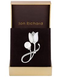 Jon Richard - Rhodium Plated Mother Of Pearl And Pearl Tulip Brooch - Gift Boxed - Lyst