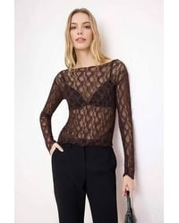 WOVCOR - Bardot Neck Lace Detail Fitted Knit Blouse W/ Long Sleeves - Lyst