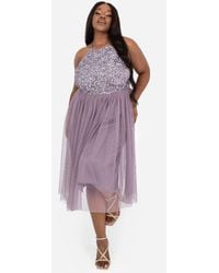 Maya Deluxe - Embellished Halter Neck Midi Dress - Lyst