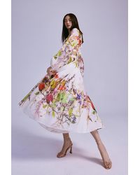 Karen Millen - Petite Silk Cotton Floral Maxi Dress - Lyst