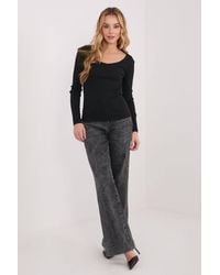 Love Lace - Ribbed Cotton Fitted V Neck Long Sleeve Blouse - Lyst
