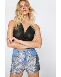 Nasty Gal - All Over Sequin Denim Mom Shorts - Lyst