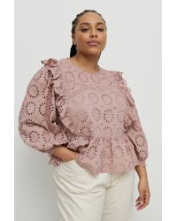 Warehouse - Plus Size Broderie Frill Front Lace Insert Top - Lyst