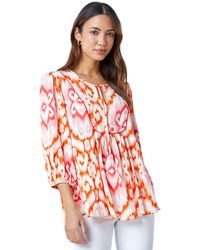 Roman - Abstract Print Tie Detail Smock Top - Lyst