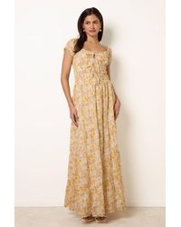 Blue Vanilla - Shirred Waist Short Sleeve Bardot Maxi Dress - Lyst