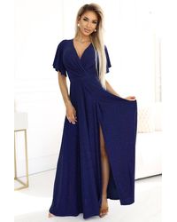 Love Lace - Wrap Short Sleeve Fit & Flare Dress With Side Slit - Lyst