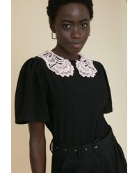Oasis - Pink Lace Collar Top - Lyst