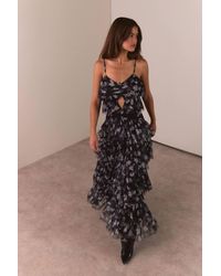 Warehouse - Floral Print Layered Tulle Front Cut Out Strappy Maxi Dress - Lyst
