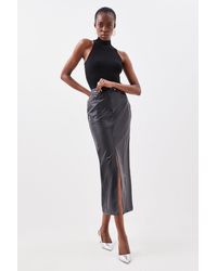 Karen Millen - Petite Faux Leather Pencil Midaxi Skirt - Lyst