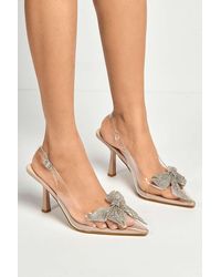 Miss Diva - Juni Diamante Bow Detail Perspex Court Shoes - Lyst