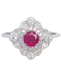 Raina Jewels - 14Ct Round Ruby & Diamond Cluster Milgrain Ring 0.72Ct - Lyst