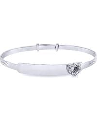 Jewelco London - Sterling Cz Heart Id Expanding Baby Bangle Bracelet 3Mm - Lyst