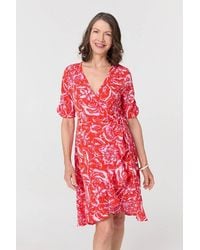 Izabel London - Printed Frill Wrap Knee Length Dress - Lyst
