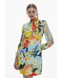 Karen Millen - Diamante Trim Infinity Floral Woven Mini Dress - Lyst