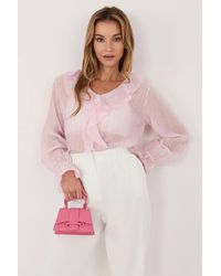 Love Lace - Office Striped V-Neck Long Sleeve Blouse - Lyst