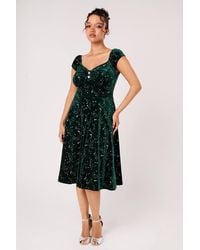 Hell Bunny - Estelle Dark Velvet Glitter Star 50S Style Midi Dress - Lyst
