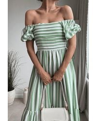 Style Cheat - Leighton Puff Sleeve Midi Stripe Dress - Lyst