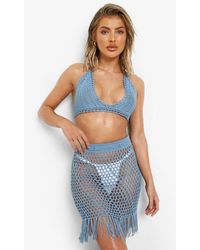 Boohoo - Crochet Tassel Hem Beach Mini Skirt - Lyst