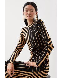 Karen Millen - Viscose Blend Jacquard Knit Power Shoulder Midi Dress - Lyst