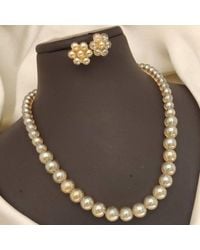 The Colourful Aura - Golden Round Pearl Wedding Necklace & Earring Set - Lyst