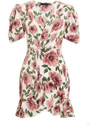 quiz navy and pink floral wrap dress