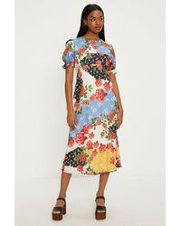 Oasis - Short Sleeve Floral Print Midi Tea Dress - Lyst