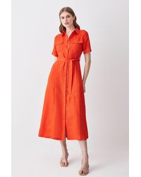 Karen Millen - Linen Viscose Woven Midi Shirt Dress - Lyst