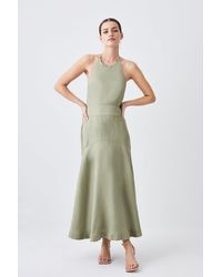 Karen Millen - Petite Linen Viscose Halterneck Maxi Dress - Lyst