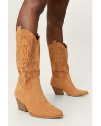 Nasty Gal - Faux Suede Embroidered Cowboy Boots - Lyst