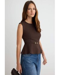 WOVCOR - Belt Detail Sleeveless Round Neck Regular Fit Blouse - Lyst