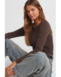 Dilvin - Slim Fit Ribbed Boat Neck Blouse - Lyst