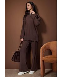 WOVCOR - 2 Piece Soft Knit Long Sleeve Top & Wide Leg Trousers Set - Lyst