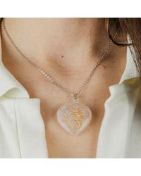 The Colourful Aura - Real Rose Quartz Crystal Om Carved Heart Shape Natural Stone Pendant Necklace - Lyst