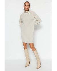 WOVCOR - Roll Neck Mini Knit Dress W/ Long Sleeves - Lyst