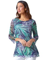 Roman - Lace Trim Tropical Mesh Overlay Top - Lyst