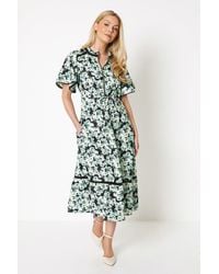 Wallis - Floral Print Flutter Sleeve Zip Midi Shirt Dress - Lyst