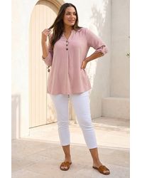 Roman - Curve Textured Buttoned Tunic Top - Lyst