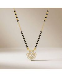 The Colourful Aura - Cz Heart Pendant Mangalsutra Necklace, -Plated Brass, 18 Inch - Lyst