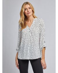 Dorothy Perkins - Ivory Heart Print 2 Button Roll Sleeve Top - Lyst