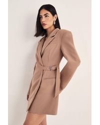 Nasty Gal - Tailored Belted Shoulder Pad Blazer Dress - Lyst