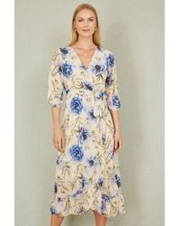 Yumi' - Vintage Floral Wrap Midi Dress With Frill - Lyst