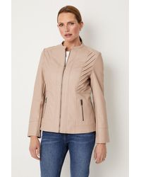 Wallis - Mink Collarless Faux Leather Zip Front Jacket - Lyst