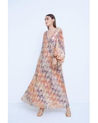 Warehouse - Petite Wh X The British Museum: The Charles Rennie Mackintosh Collection Sparkle Floral Maxi Dress - Lyst