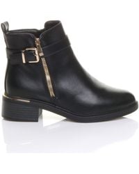 AJVANI - Low Heel Zip Chunky Sole Buckle Ankle Boots - Lyst