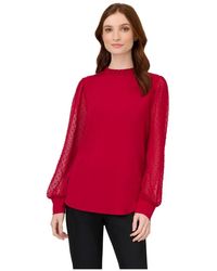 Adrianna Papell - Clip Dot Smocked Neck Knit Top - Lyst