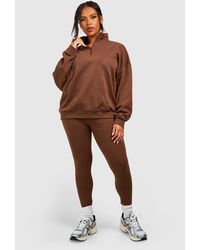 Boohoo - Plus Oversized Half Zip Sweatshirt And Legging Set - Lyst
