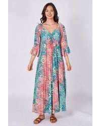 ELAINA FASHION - Bohemian Tie-Front Maxi Dress - Lyst