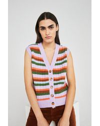 Warehouse - Multi Stripe Button Knit Waistcoat - Lyst